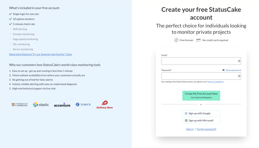 Créer votre compte StatusCake