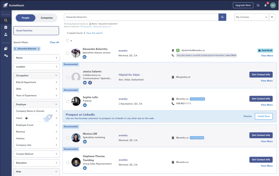 base de données des entreprises sur rocketreach