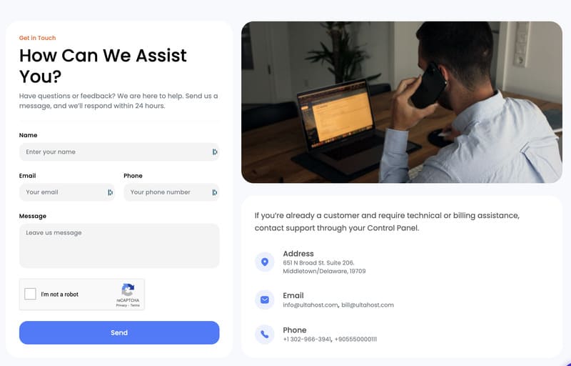 Chat en Direct et Appel Téléphonique pour la résolution des problèmes avec Ultahost
