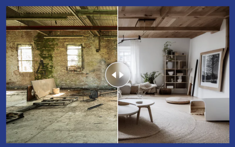 avant / après d'une pièce transformée en un salon design