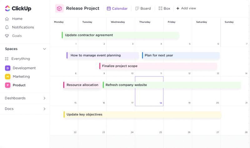 ClickUp calendar tool free version for everyone