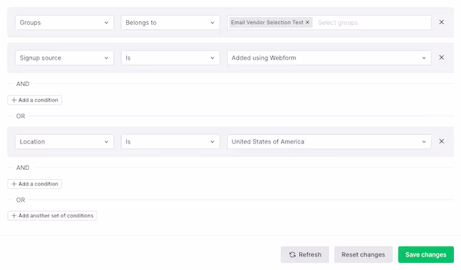 MailerLite email marketing software segmentation options
