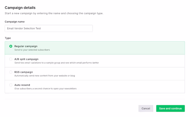 MailerLite review: email sending - campaign types