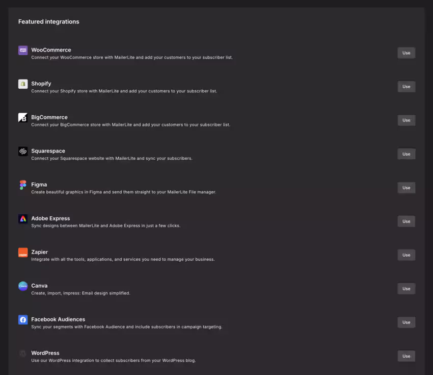 MailerLite integrations and API
