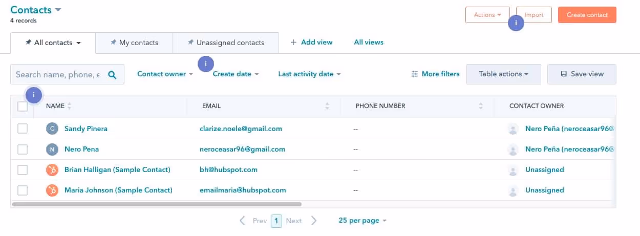 hubspot CRM - gestion des contacts