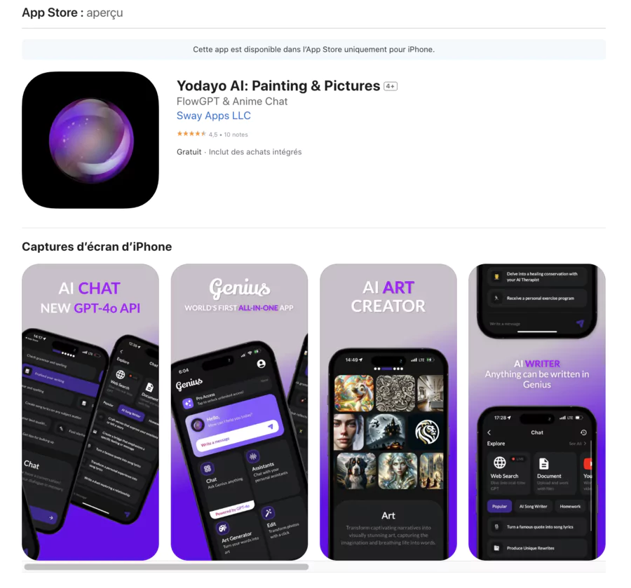  application mobile de yodayo ai