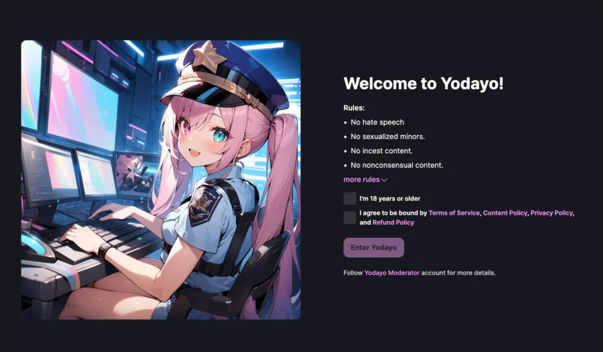 Yodayo AI sign-up page