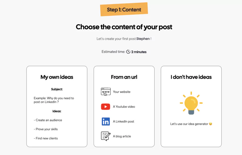 Choix de la source de contenus sur RedactAI