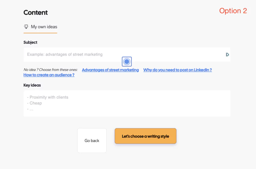utilisation de mots clés pour la création d'un post sur RedactAI