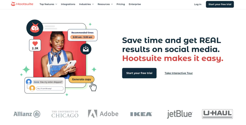 page accueil de HootSuite
