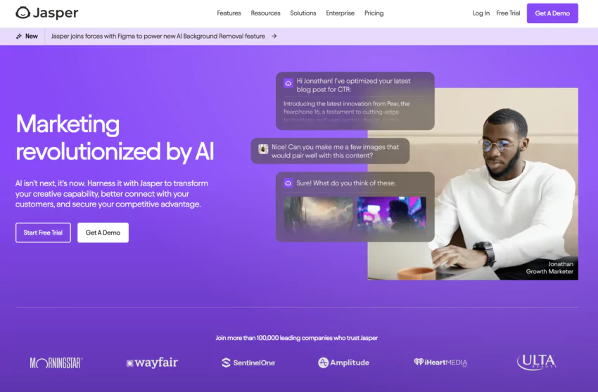 page accueil de Jasper AI