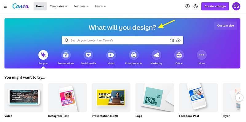 Tableau de bord de Canva