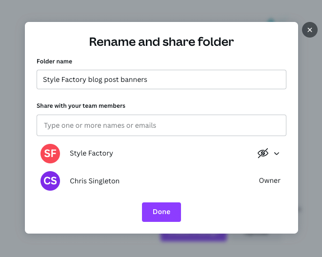 Partager des dossiers dans Canva