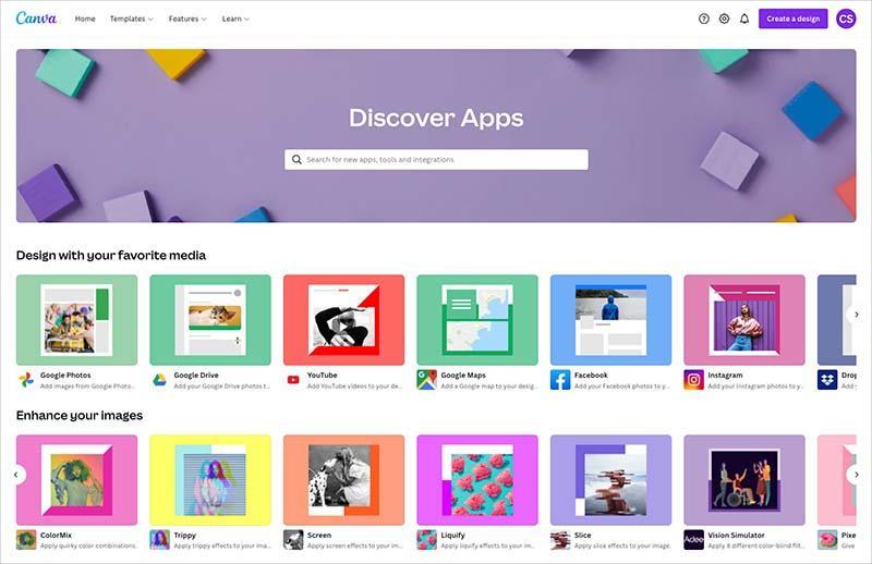 Le répertoire des applications de Canva
