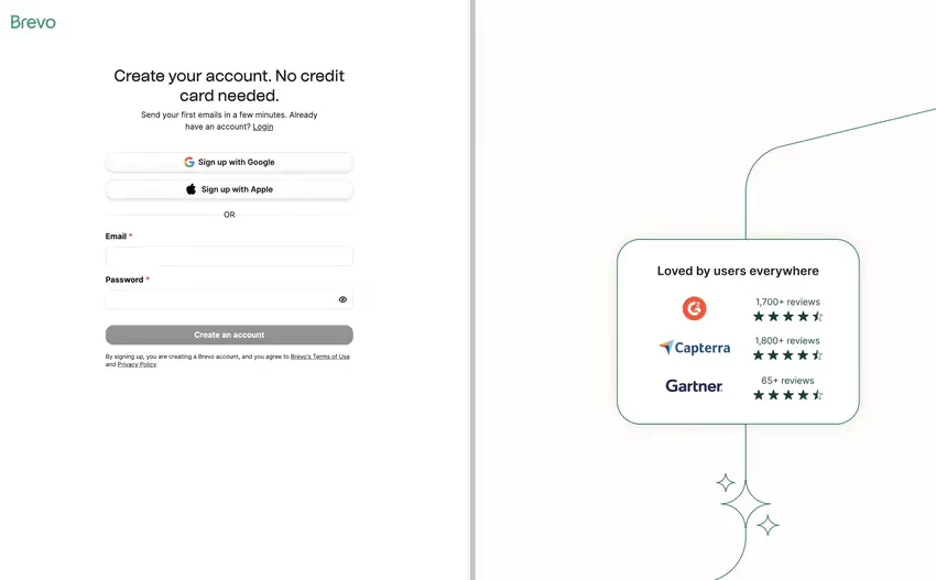 page d'inscription pour un compte utilisateur de Brevo