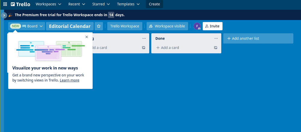 Trello - Calendrier éditorial