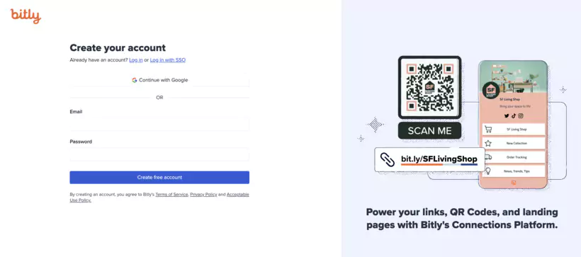 inscription par email à Bitly