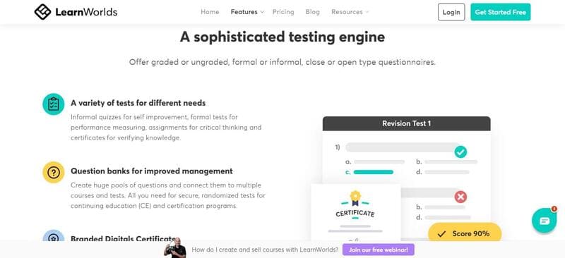 LearnWorlds examens et tests