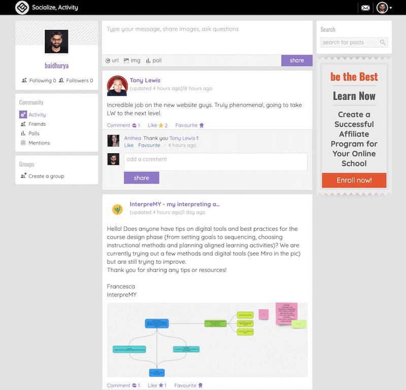 LearnWorlds outil pour les communautés