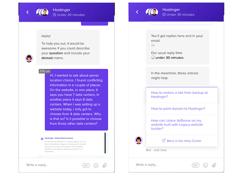 Hostinger live chat form