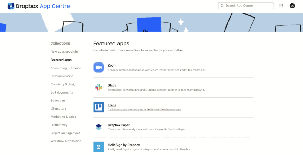 Dropbox - Intégrations Applications