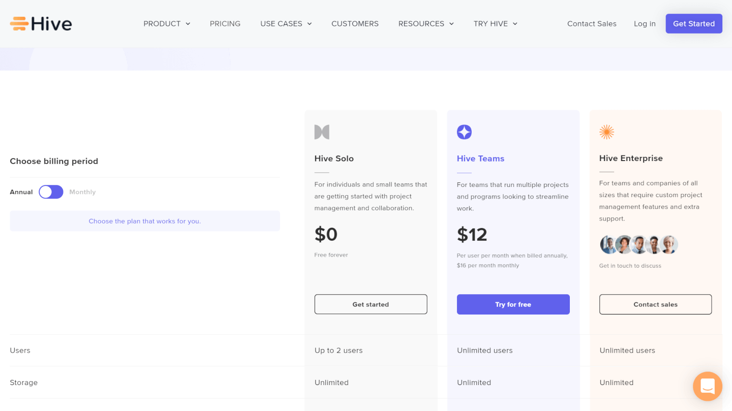Hive Pricing Screenshot