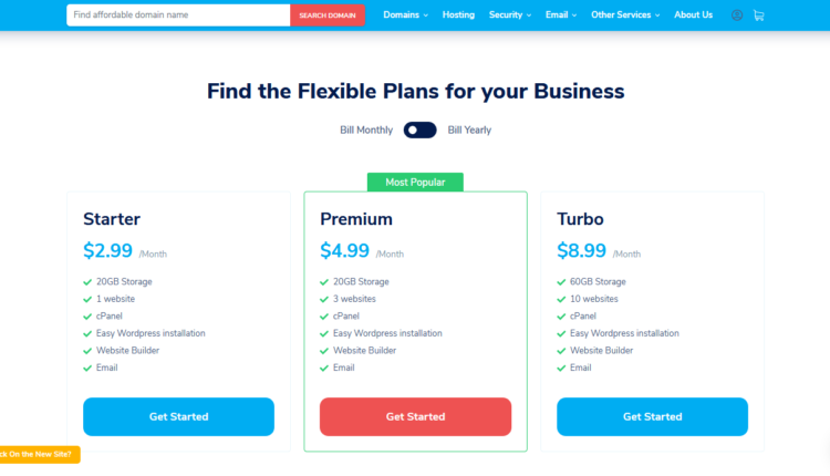 NameSilo Website hosting Pricing plans