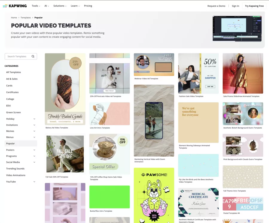 Bibliothèque de modèles de kapwing