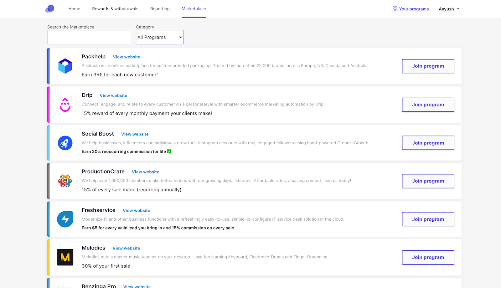 partnerstack merketplace for finding affiliates and SaaS products