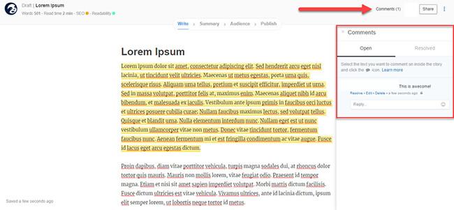 View comments from your content writers