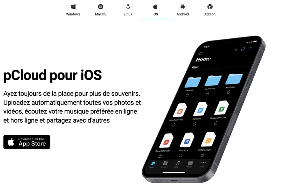 Interface de pCloud sur différents appareils