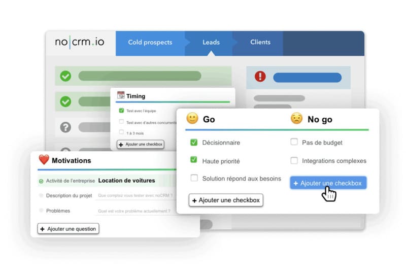 Interface de gestion des leads du logiciel noCRM.io