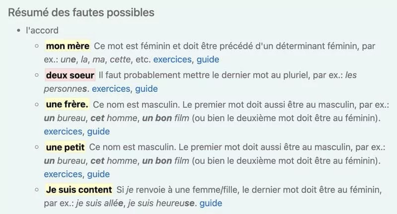capture d'écran de résumés ds fautes sur bon patron