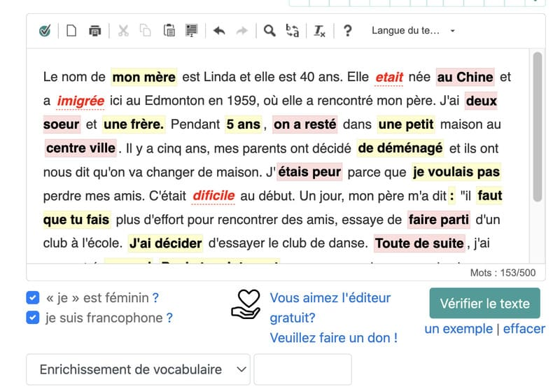 chaque type de fautes dispose d'une mise en forme pour toutes les phrases