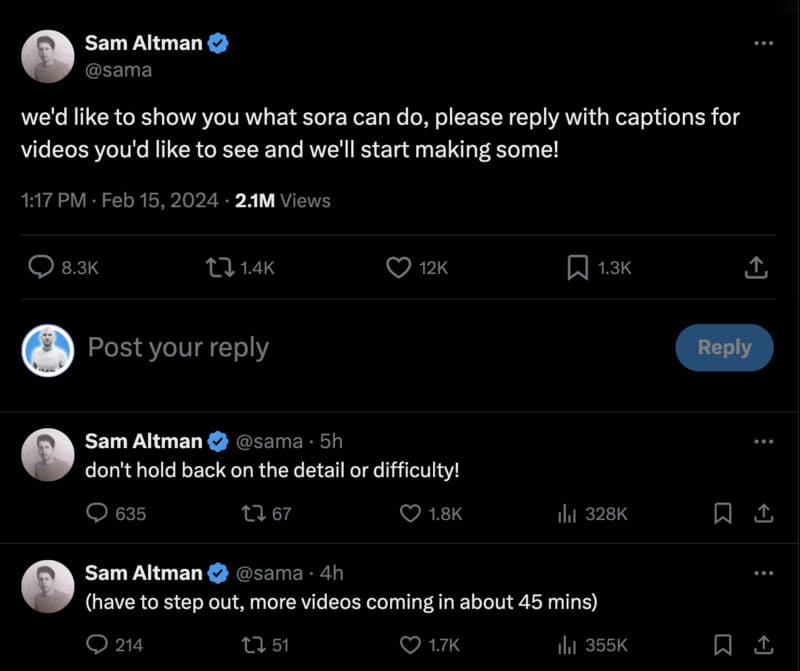 Annonce de Sora de Sam Altman sur X Twitter 
