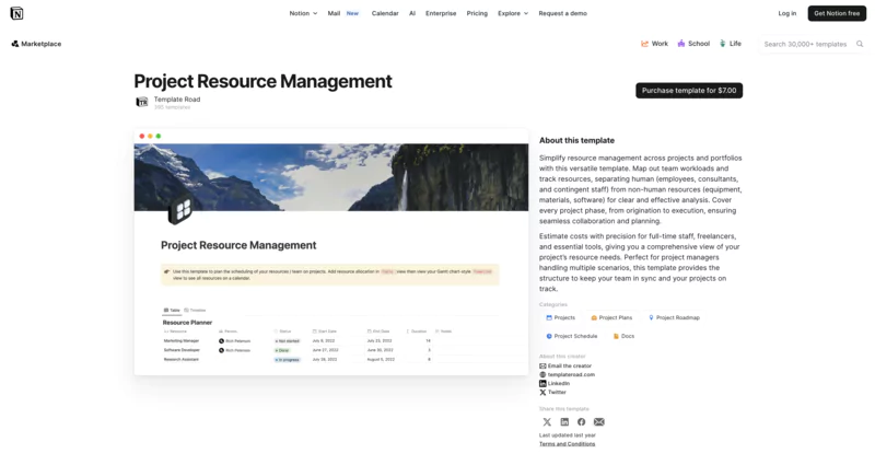 modèle pour la gestion des ressources de Notion