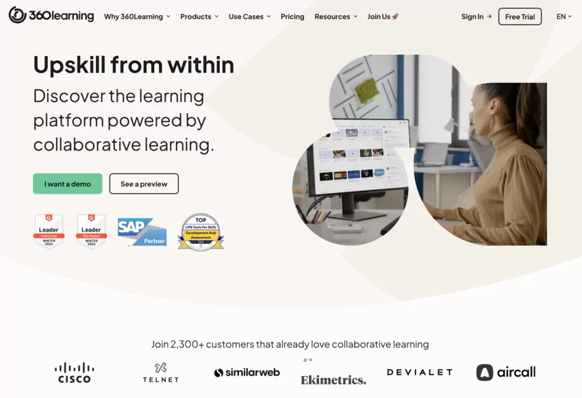 page d'accueil de la plateforme e-learning 360Learning