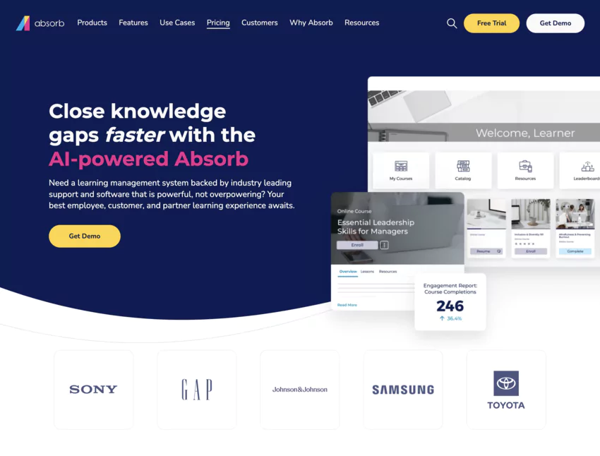 page d'accueil de la plateforme LMS  Absorb LMS 