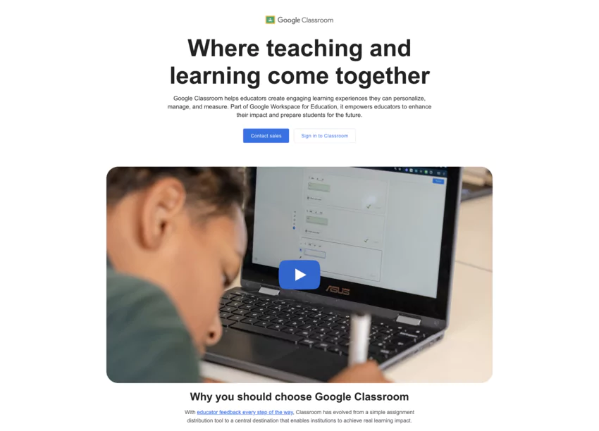 page d'accueil du système de gestion de l'apprentissage Google Classroom