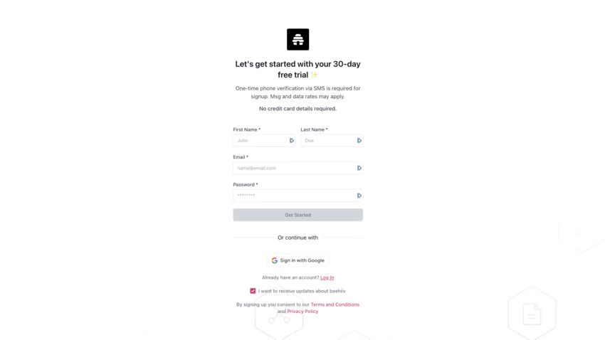 beehiiv free trial page