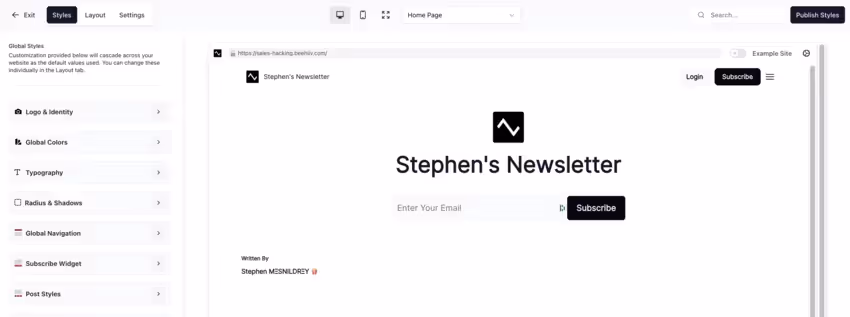 beehiiv email capture web page design