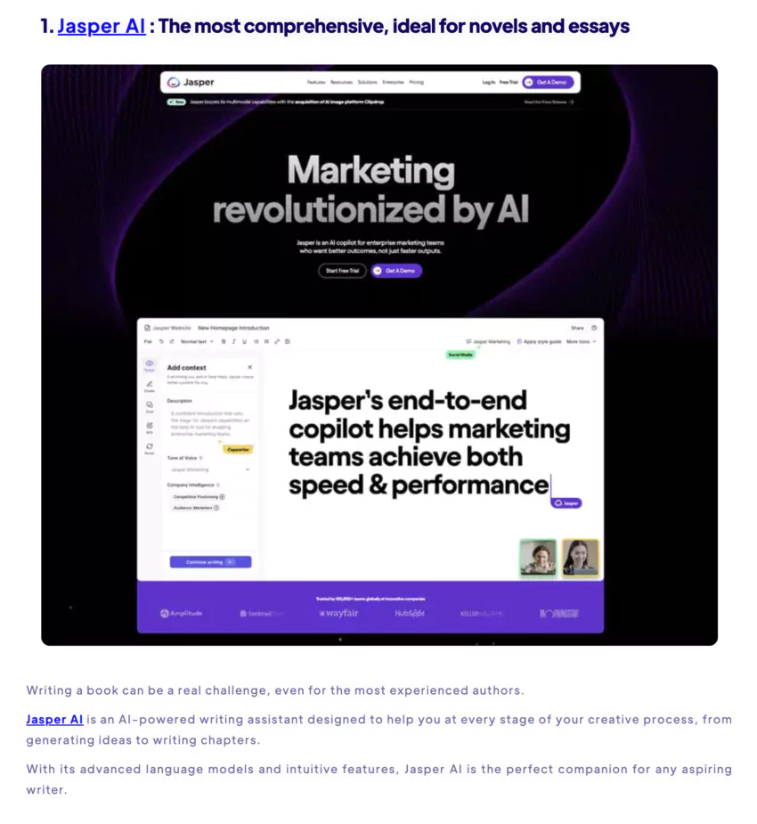 site internet du programme d'affiliation de Jasper AI