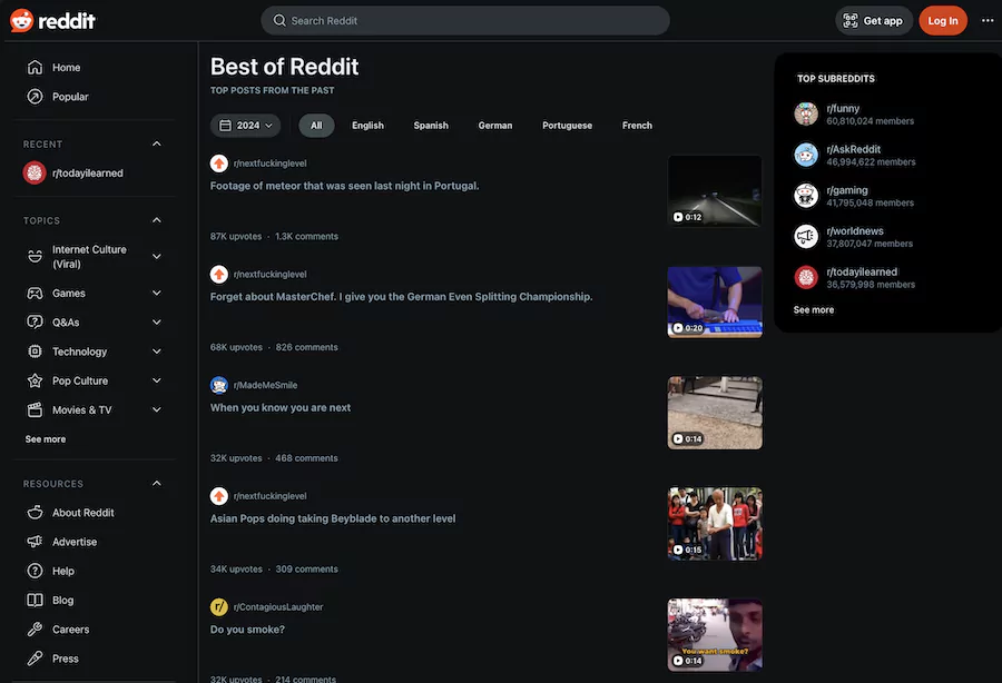 Sujets populaires reddit