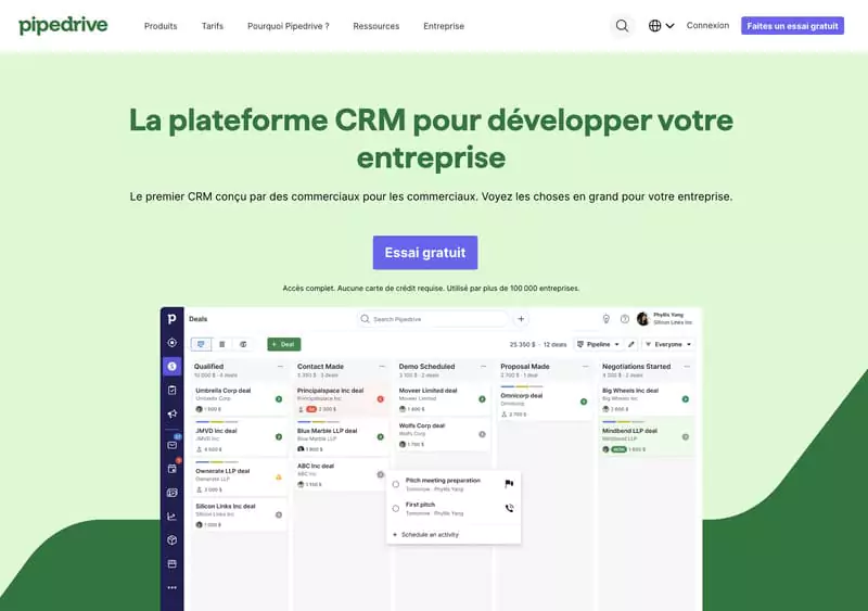 page accueil pipedrive