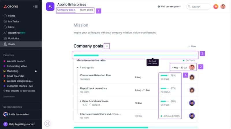 Asana goal tracking 