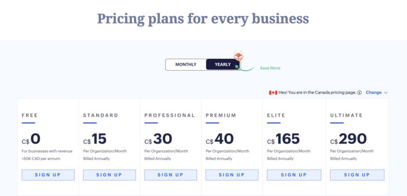 tarifs du logiciel de gestion Zoho Books