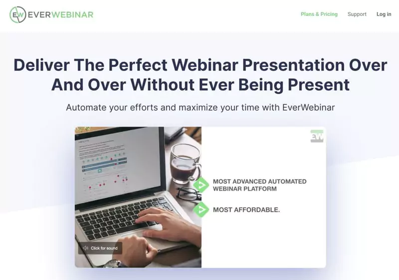 EverWebinar  page d'accueil du Logiciel de webinar pour conférence en ligne