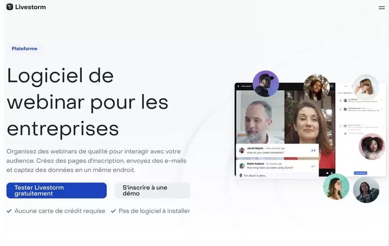Livestorm page d'accueil du Logiciel de webinar pour conférence en ligne