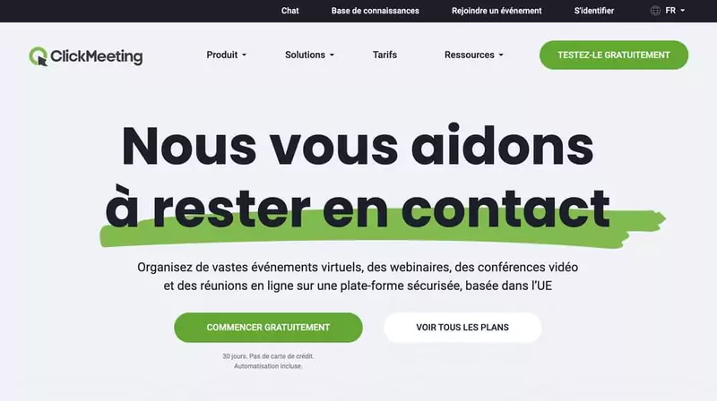 ClickMeeting  page d'accueil du Logiciel de webinar pour conférence en ligne