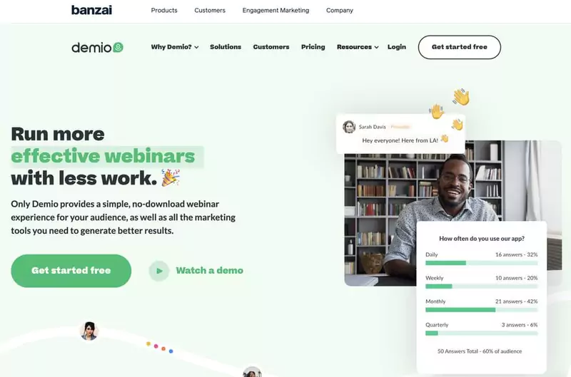 Demio  page d'accueil du Logiciel de webinar pour conférence en ligne